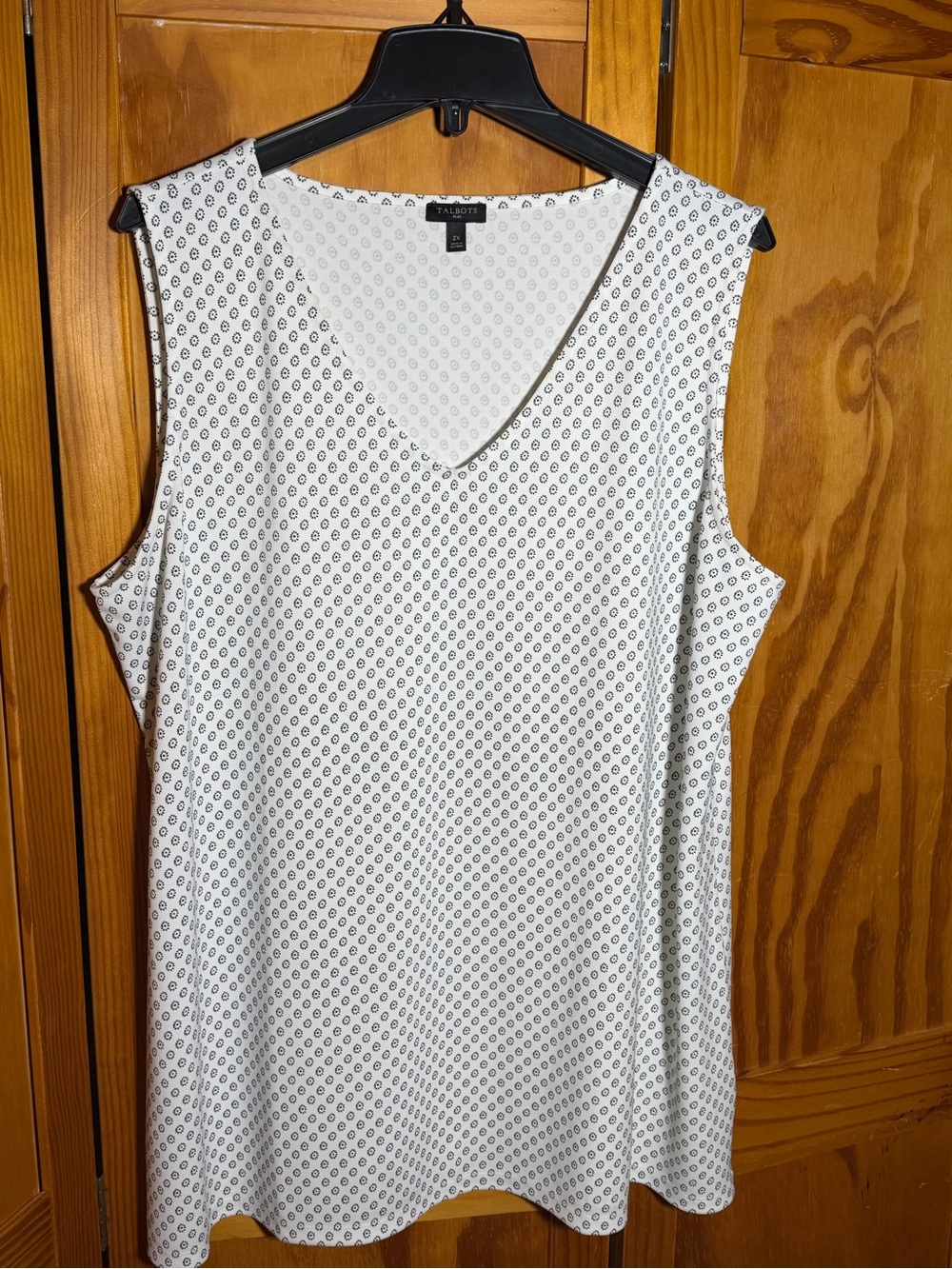 Talbots Plus White Tank with Black Dot Motif|Sz 2X|Minimalist, Neutral